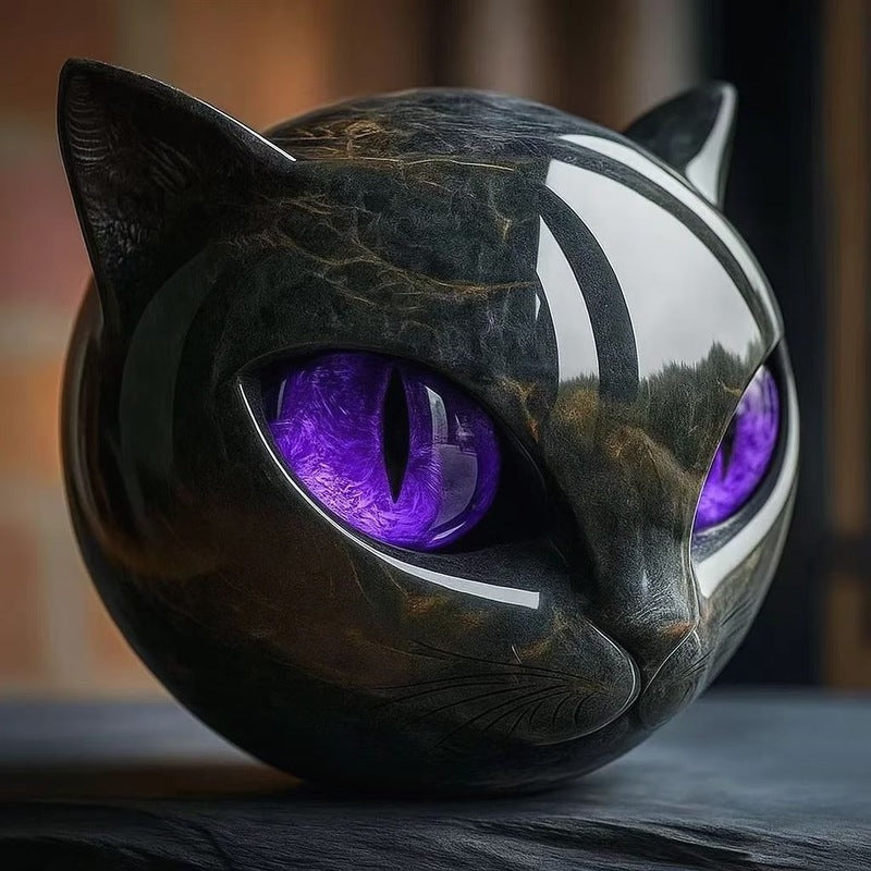 Statua di gatto nero in pietra (testa in resina, texture in marmo): pietra curativa, souvenir, regalo, decorazione per la scrivania di casa/ufficio. - Stilex