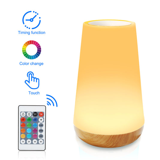 Lampada da tavolo creativa con telecomando e venature del legno, lampada da comodino per camera da letto, luce arcobaleno per atmosfera. - Stilex
