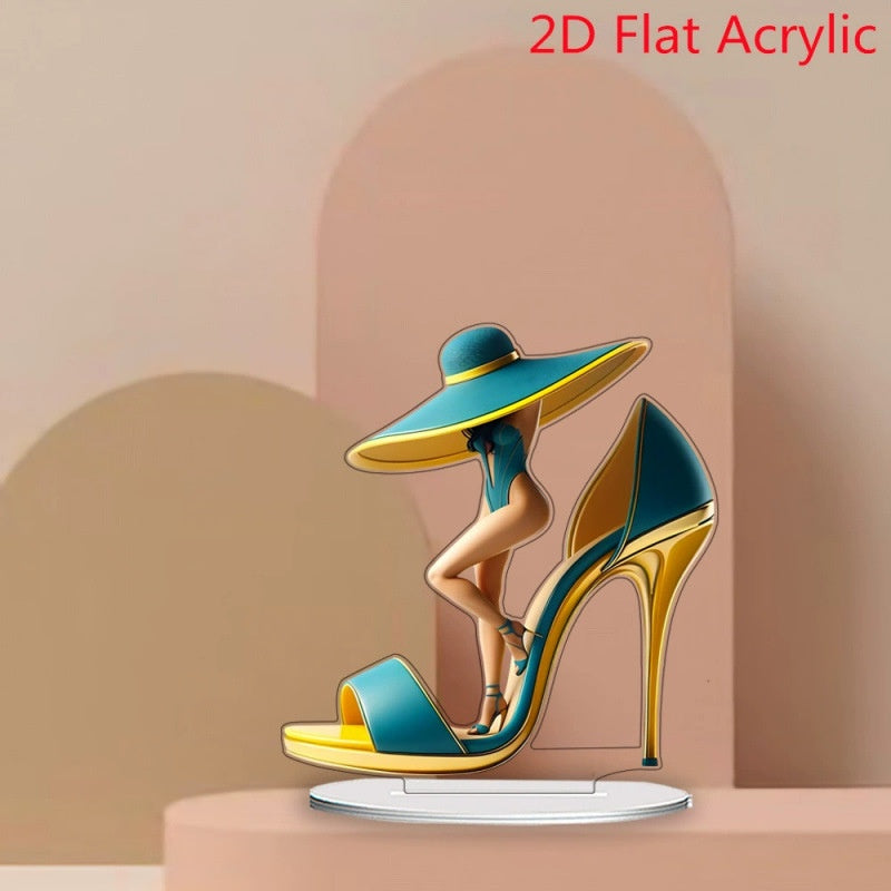 Decorazione per scrivania, ornamento, regalo elegante, creativo, con tacco alto, in acrilico, stile cartone animato, per la casa e il soggiorno - Stilex