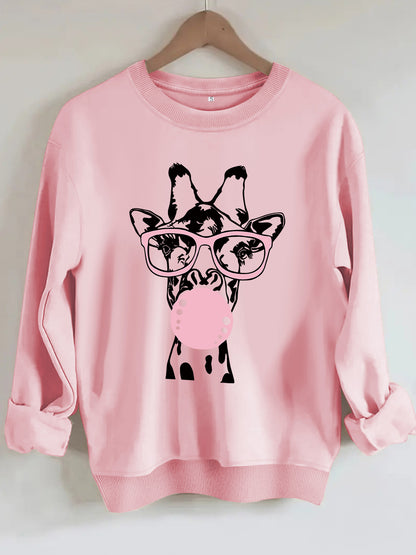 Felpa con scollo rotondo con stampa giraffa - Stilex