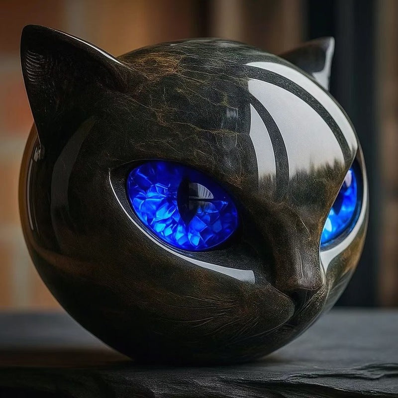 Statua di gatto nero in pietra (testa in resina, texture in marmo): pietra curativa, souvenir, regalo, decorazione per la scrivania di casa/ufficio. - Stilex