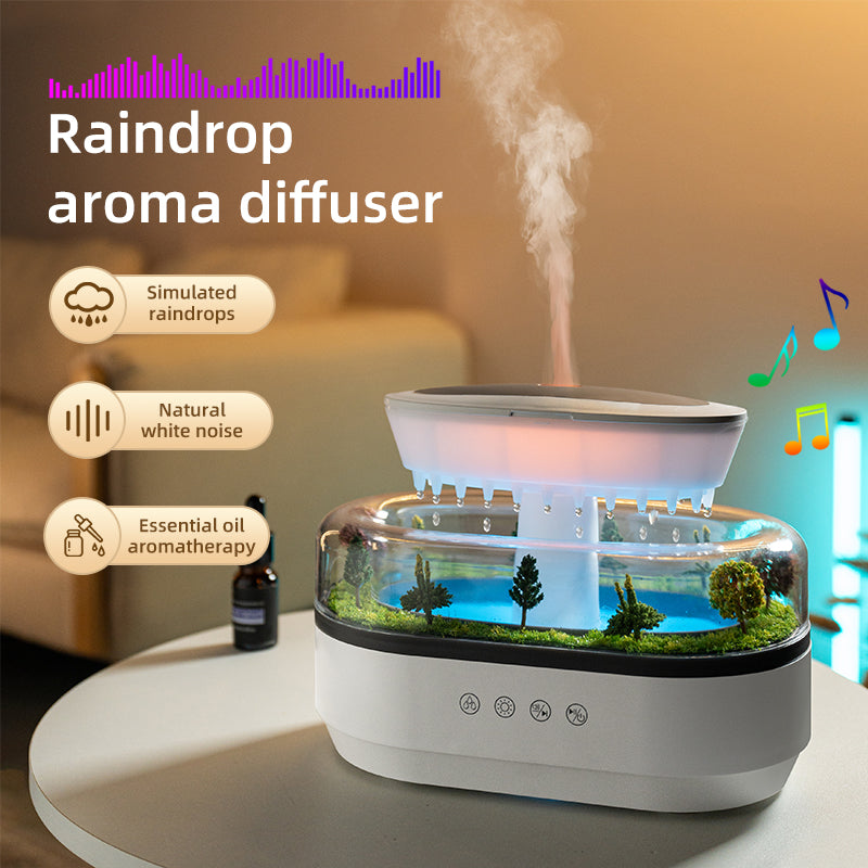 Umidificatore d'aria intelligente a goccia di pioggia con nebbia fredda , paesaggio, albero di Natale, diffusore di aromi ad olio - Stilex