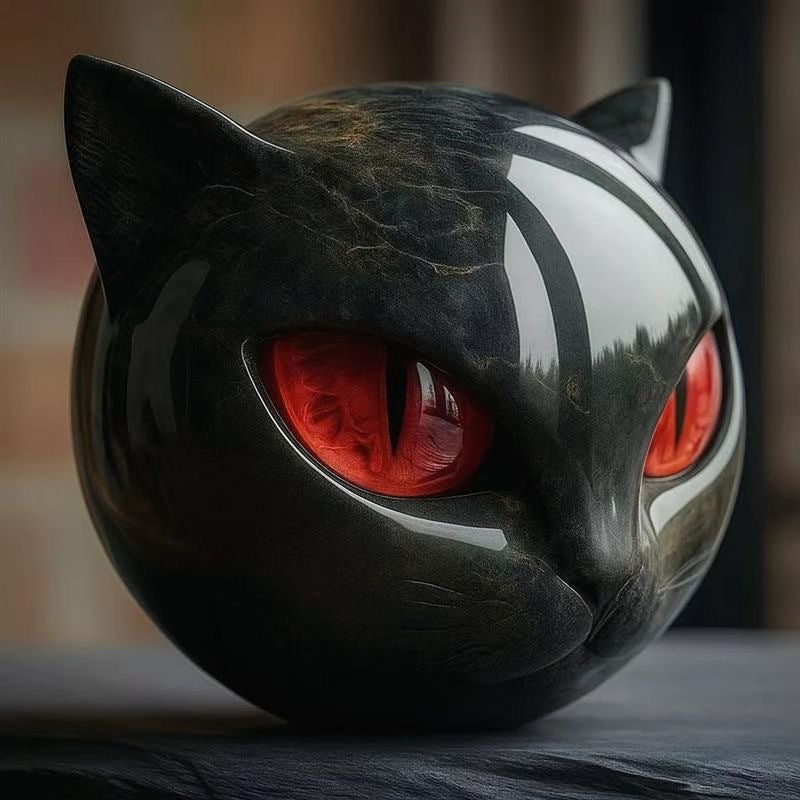 Statua di gatto nero in pietra (testa in resina, texture in marmo): pietra curativa, souvenir, regalo, decorazione per la scrivania di casa/ufficio. - Stilex