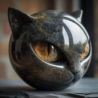 Statua di gatto nero in pietra (testa in resina, texture in marmo): pietra curativa, souvenir, regalo, decorazione per la scrivania di casa/ufficio. - Stilex