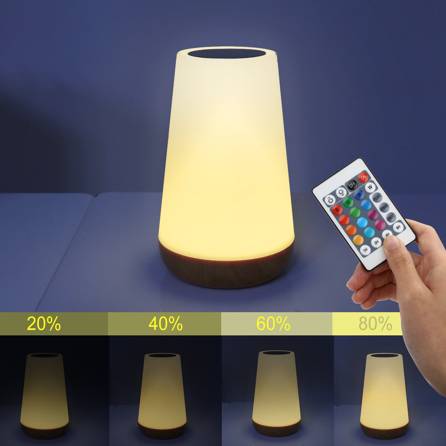 Lampada da tavolo creativa con telecomando e venature del legno, lampada da comodino per camera da letto, luce arcobaleno per atmosfera. - Stilex