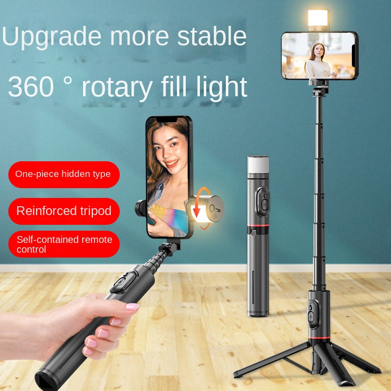 Selfie stick Bluetooth per cellulare con luce di riempimento rotante e treppiede nascosto per streaming live - Stilex