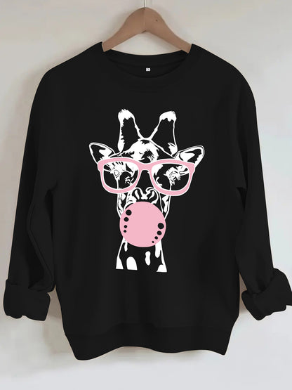 Felpa con scollo rotondo con stampa giraffa - Stilex