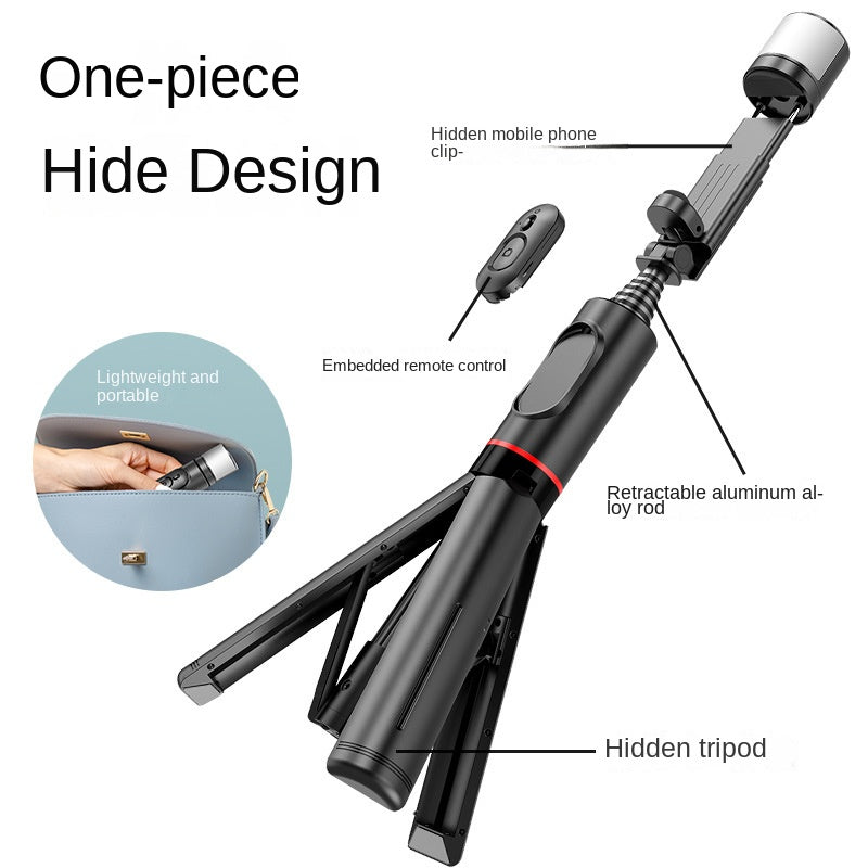 Selfie stick Bluetooth per cellulare con luce di riempimento rotante e treppiede nascosto per streaming live - Stilex