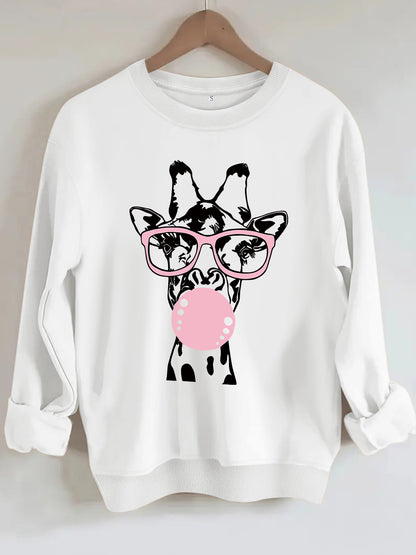 Felpa con scollo rotondo con stampa giraffa - Stilex