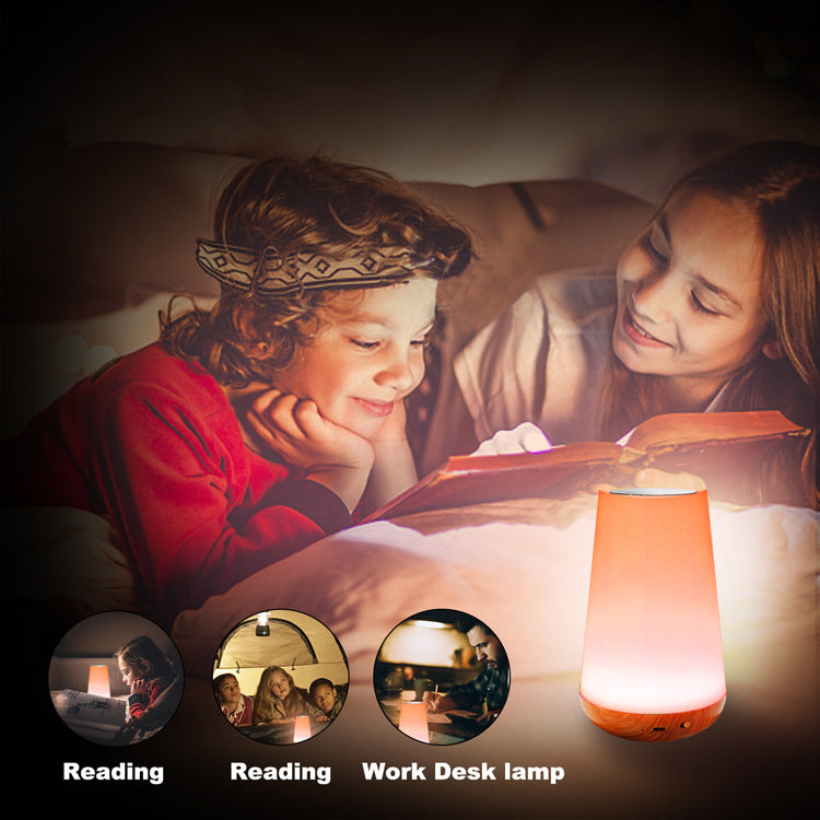 Lampada da tavolo creativa con telecomando e venature del legno, lampada da comodino per camera da letto, luce arcobaleno per atmosfera. - Stilex
