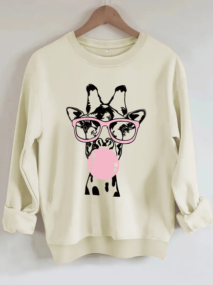 Felpa con scollo rotondo con stampa giraffa - Stilex