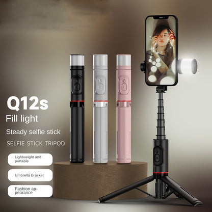 Selfie stick Bluetooth per cellulare con luce di riempimento rotante e treppiede nascosto per streaming live - Stilex