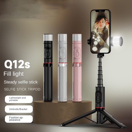Selfie stick Bluetooth per cellulare con luce di riempimento rotante e treppiede nascosto per streaming live - Stilex
