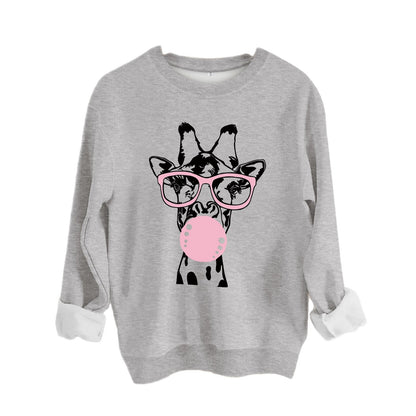 Felpa con scollo rotondo con stampa giraffa - Stilex