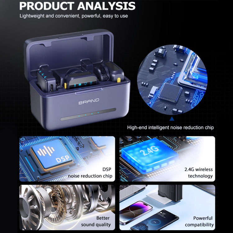 microfoni lavalier wireless con ricevitore intelligente per la riduzione del rumore, clip per microfono wireless - Stilex