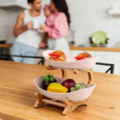 Portafrutta in bambù a 2 ripiani per cucina, organizer salvaspazio per piano di lavoro - Stilex