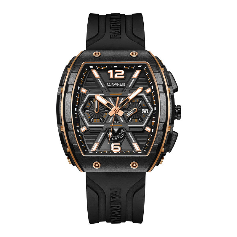 Orologio da polso casual al quarzo da uomo, multifunzionale, con tre occhi che scuotono il quadrante esplosivo - Stilex