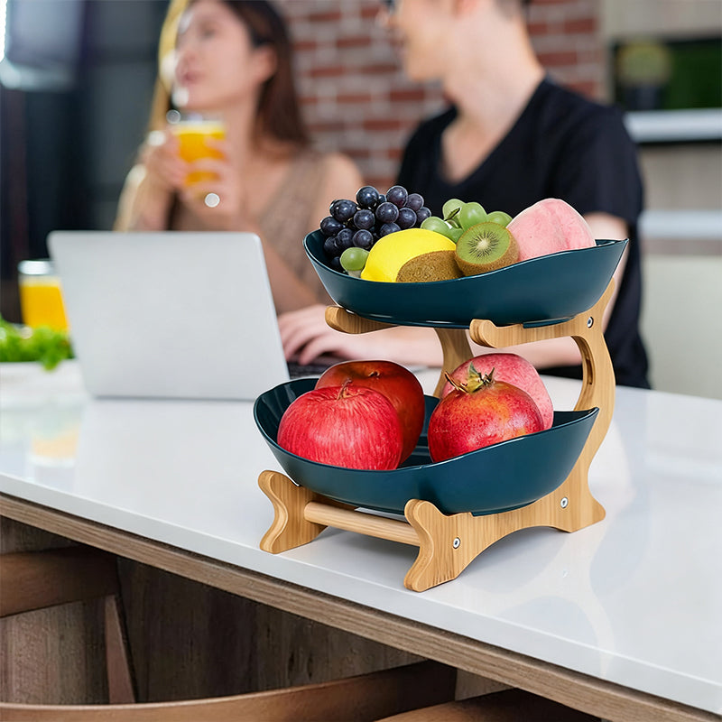 Portafrutta in bambù a 2 ripiani per cucina, organizer salvaspazio per piano di lavoro - Stilex