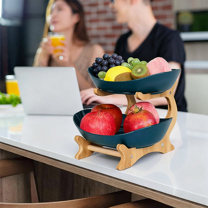 Portafrutta in bambù a 2 ripiani per cucina, organizer salvaspazio per piano di lavoro - Stilex