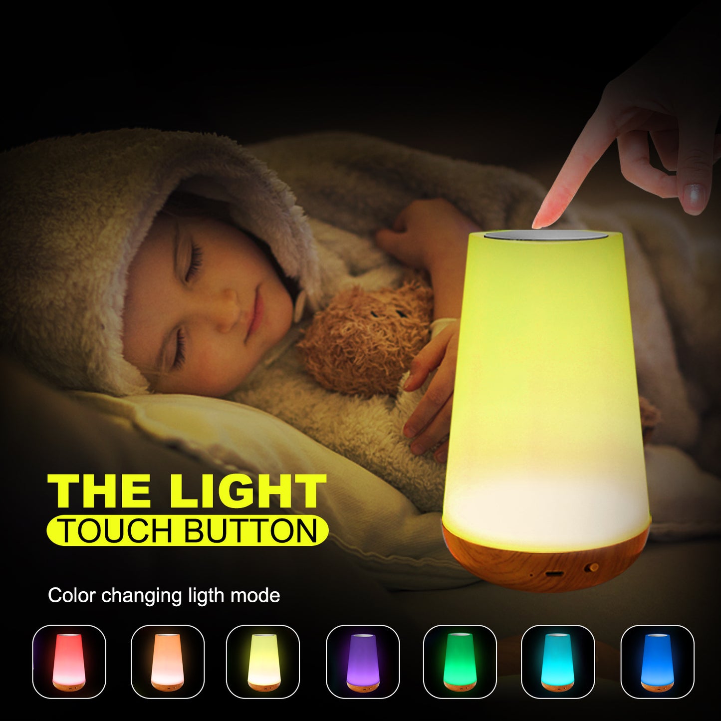 Lampada da tavolo creativa con telecomando e venature del legno, lampada da comodino per camera da letto, luce arcobaleno per atmosfera. - Stilex