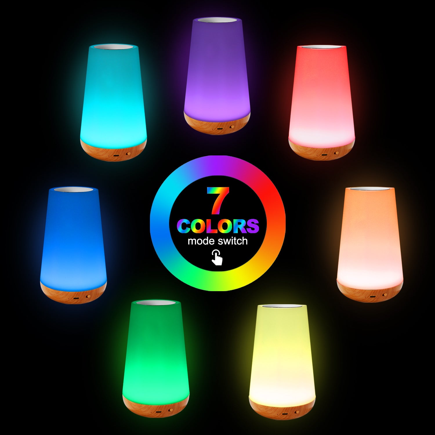 Lampada da tavolo creativa con telecomando e venature del legno, lampada da comodino per camera da letto, luce arcobaleno per atmosfera. - Stilex